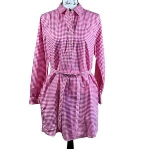 GAP Pink Gingham Button Down Shirt Dress  Size S Long sleeve collar  Barbie boho